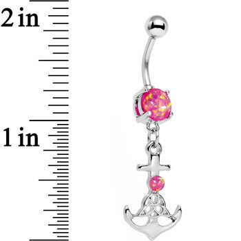 Pink Faux Opal Celtic Knot Anchor Dangle Belly Ring