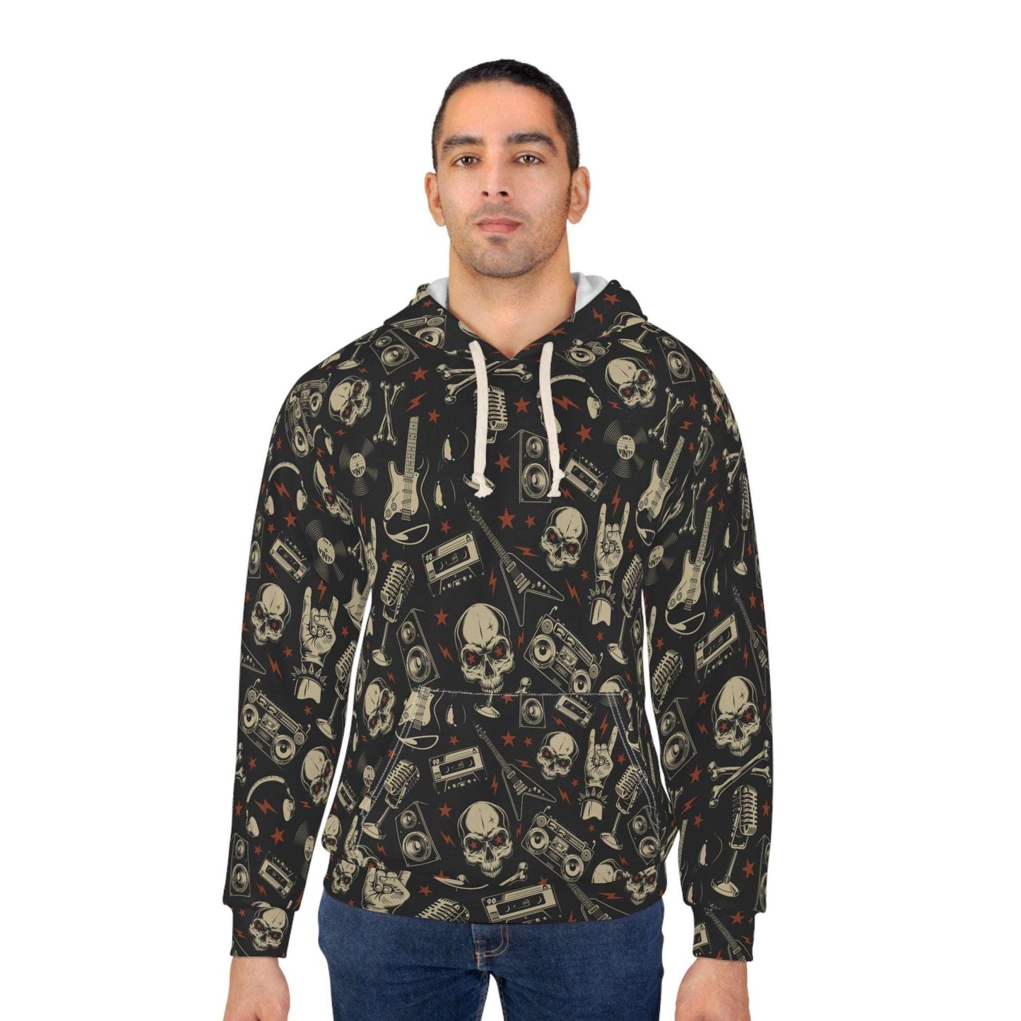 80s Metal Collage' Unisex Pullover Hoodie (AOP) - Lizard Vigilante