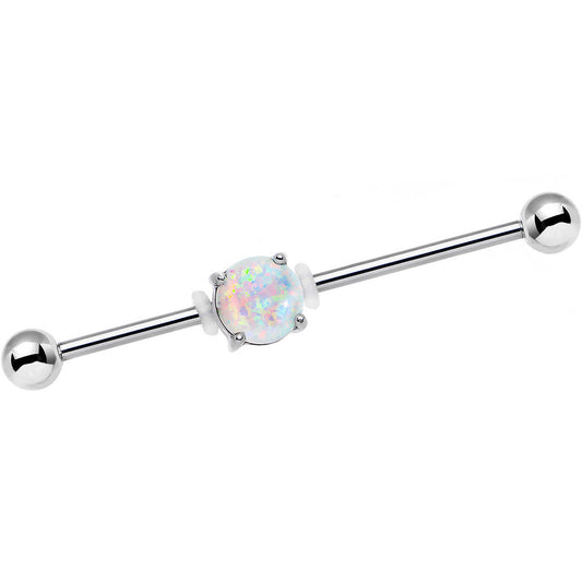 14G White Faux Opal Opulence Industrial Barbell 38mm