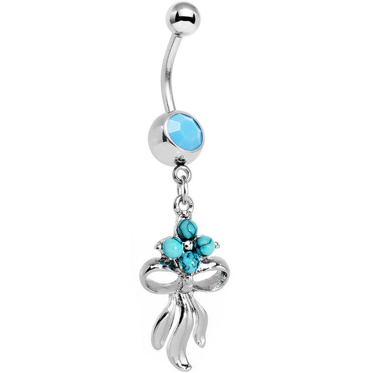 Faux Turquoise Southwestern Bundle and Bow Dangle Belly Ring