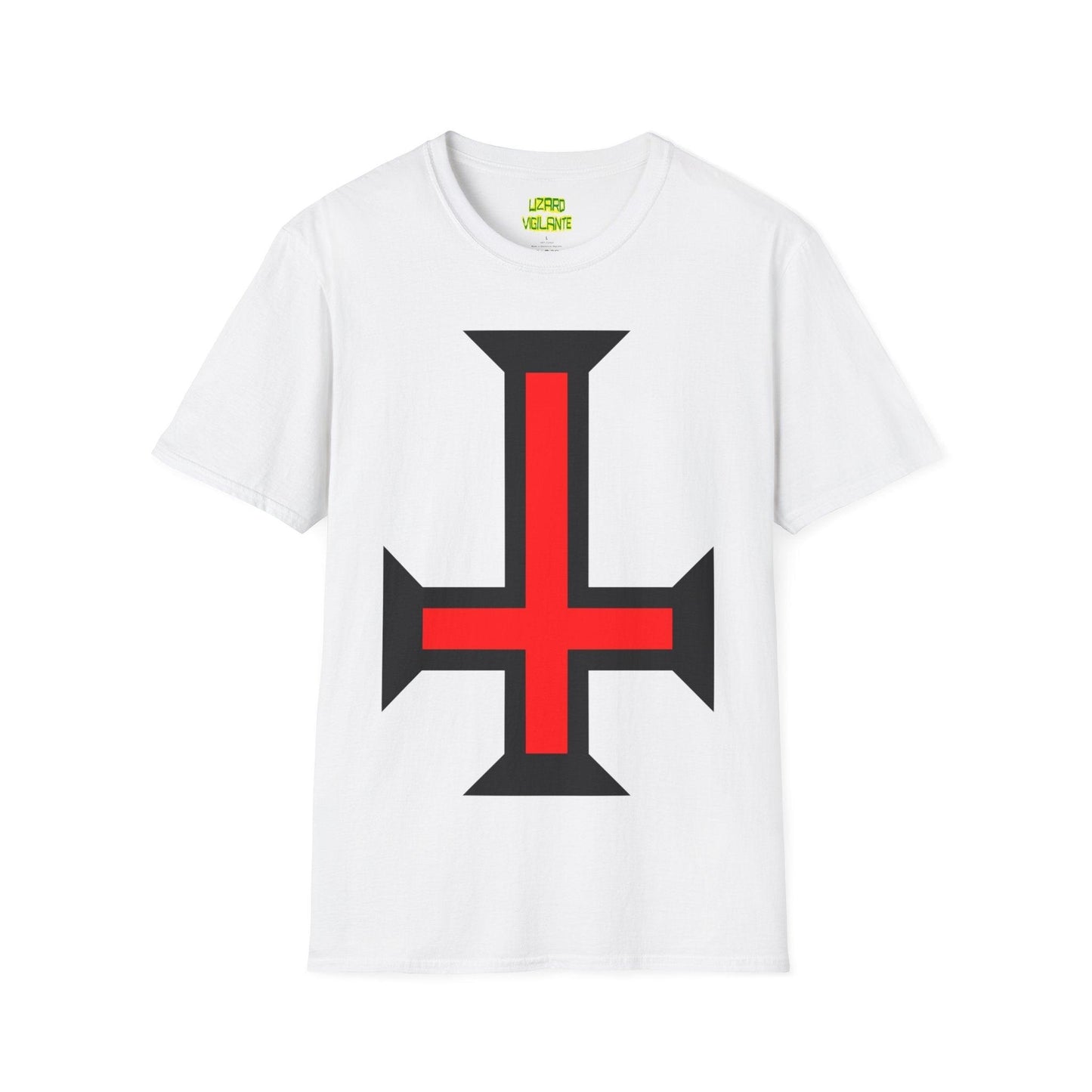 Crimson Upside Down Cross Unisex Softstyle T-Shirt - Lizard Vigilante