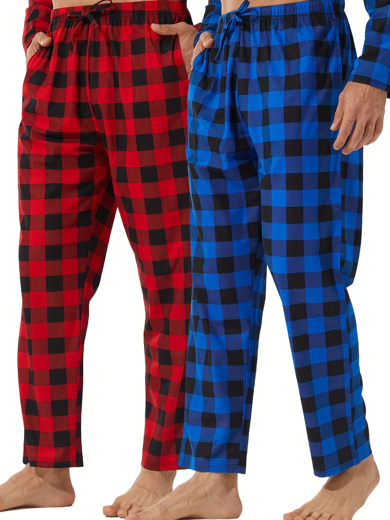 LANBAOSI Men's Plaid Print Sleep Pants – 2/3-Pack Casual Drawstring Waist Lounge Pants, Slight Stretch, Knit Fabric Regular Fit for Spring/Fall - Premium pajama pants from Lizard Vigilante - Just $32.99! Shop now at Lizard Vigilante