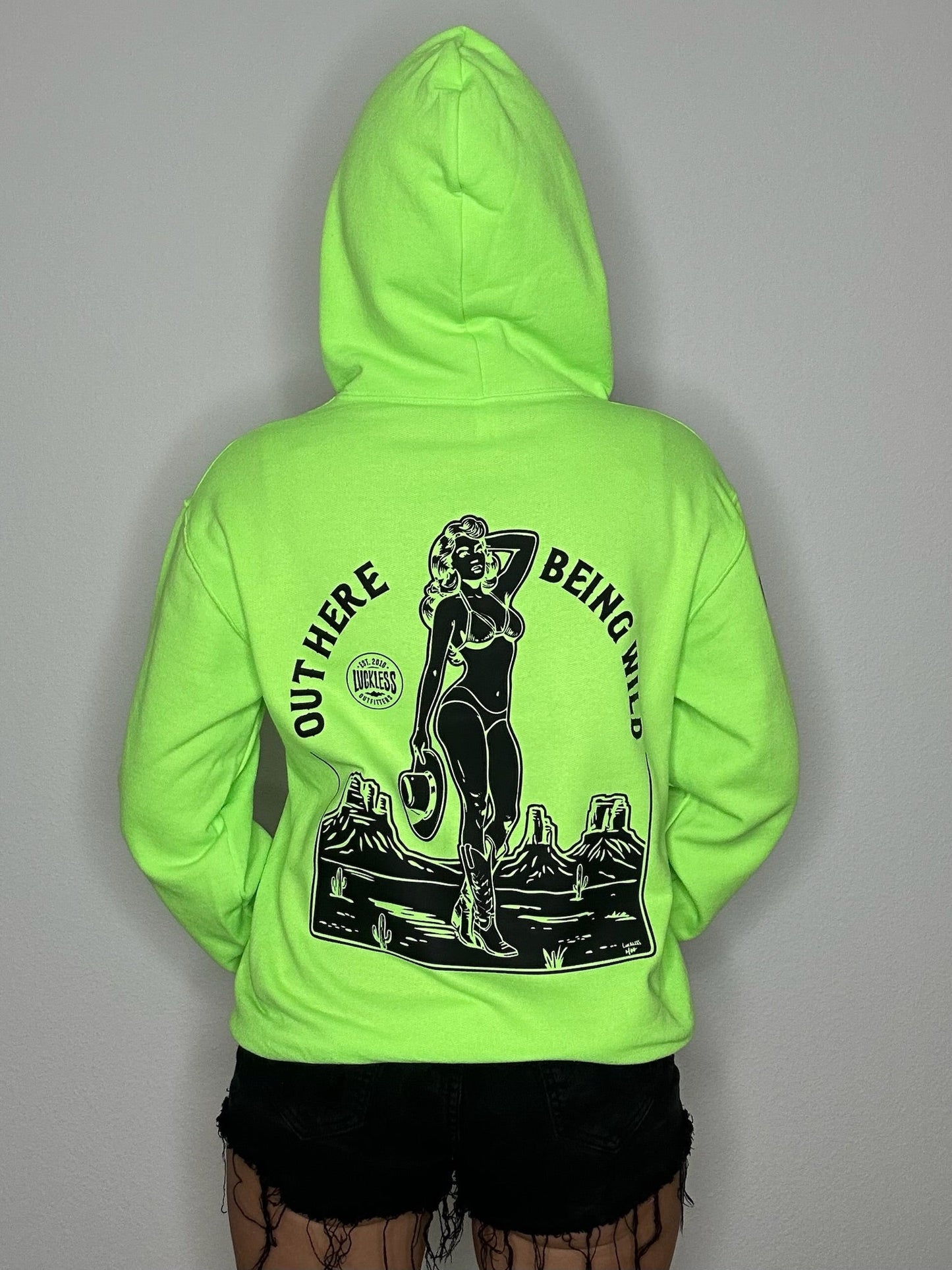 Out Here Being Wild Hoodie Neon Green