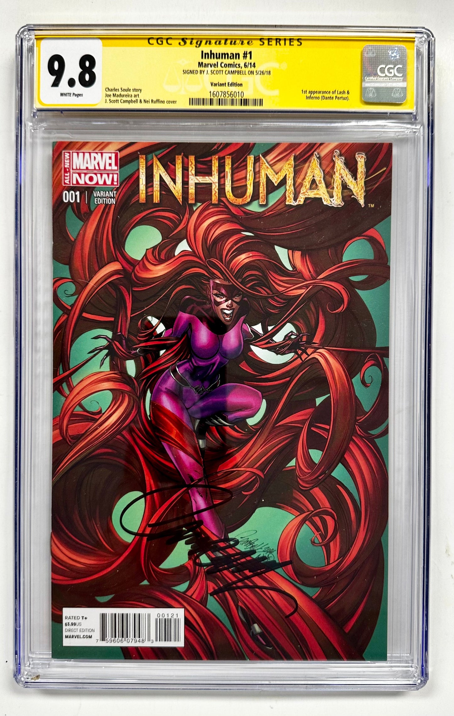 Inhuman #1 CGC SS 9.8 Signed Campbell Incentive Variant First App Lash & Inferno