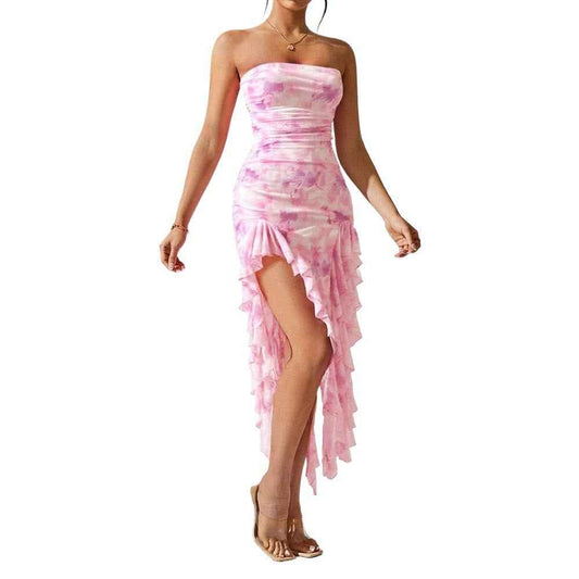 European Sexy Slit : Strapless Dress