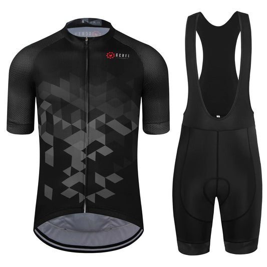 GCRFL Mens Cycling Jersey Set Road Bike Shorts Sleeves Jersey Zipper Pokcet Bib Shorts with Padded Cycling Clothing kit Men (Black 1 XL)