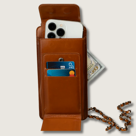 Leather Brown Crossbody Bag Phone Wallet - Columbus