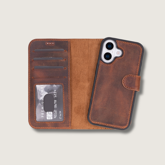 Leathere iPhone 17 Wallet Case – Brown - New York