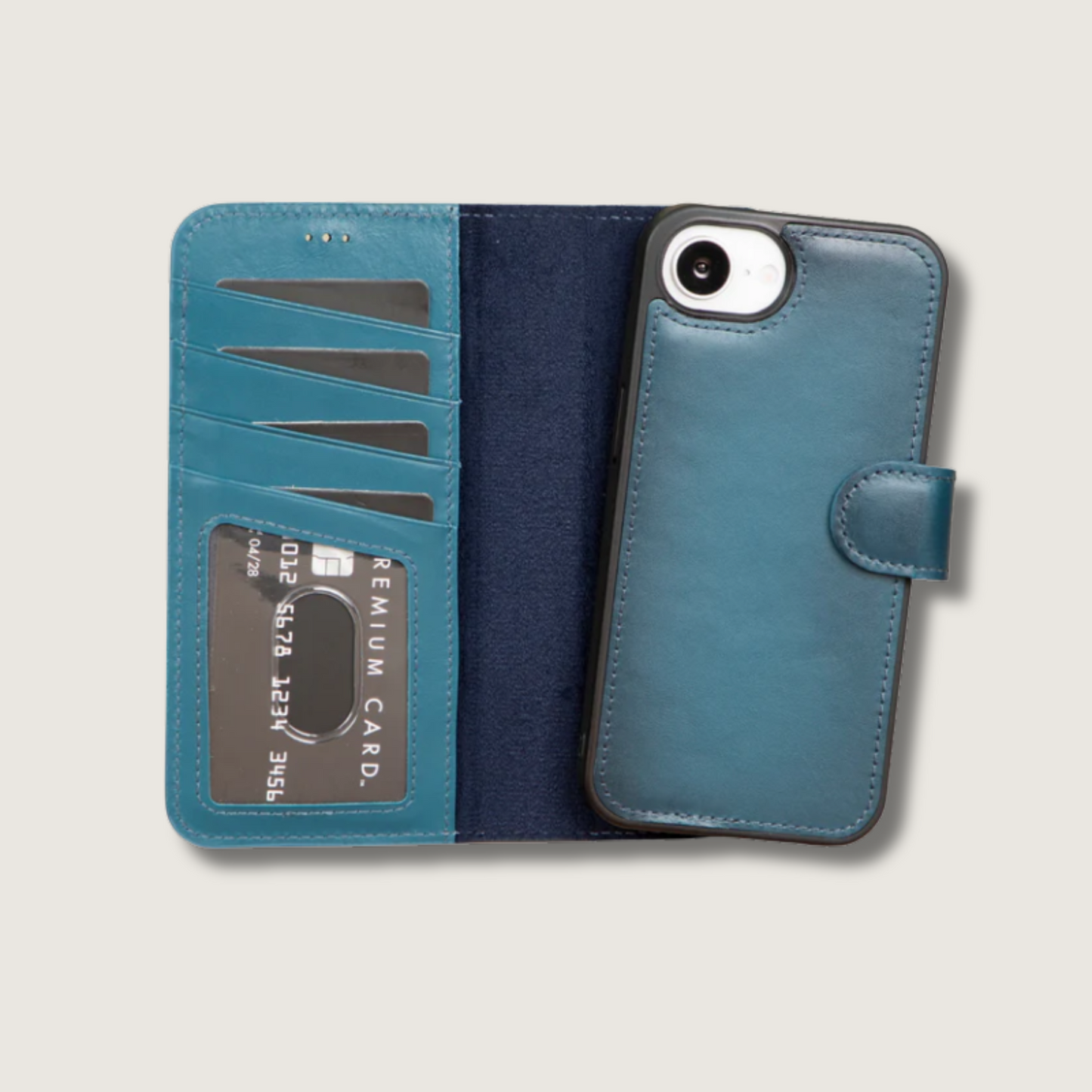 iPhone 16e Leather Wallet Case - Petrol Blue - Brooklyn