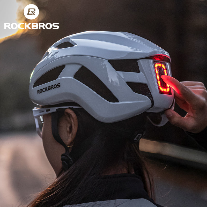 ROCKBROS Safety Warning Helmet with Built-In Lights and Adjustable Fit