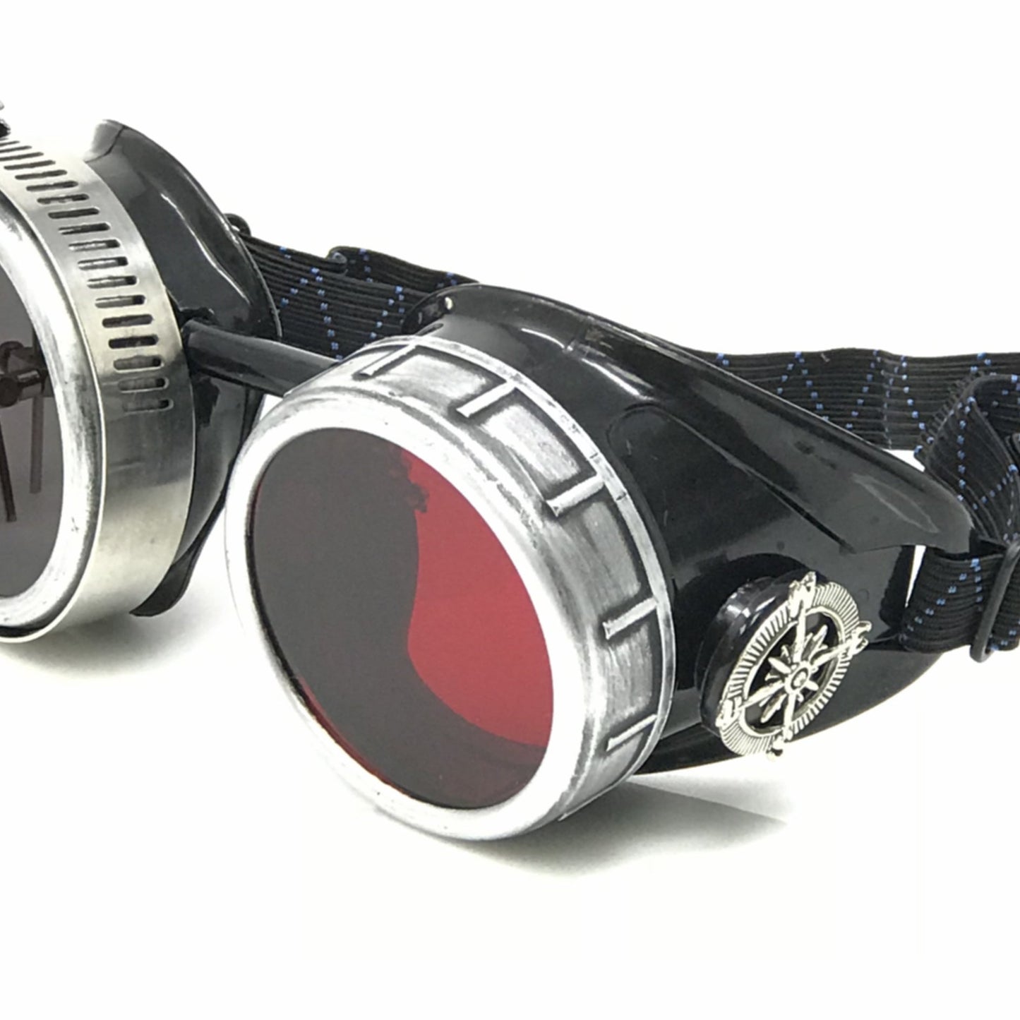 Diesel goth punk Metallic Goggles with magnifying eye loupes red lenses