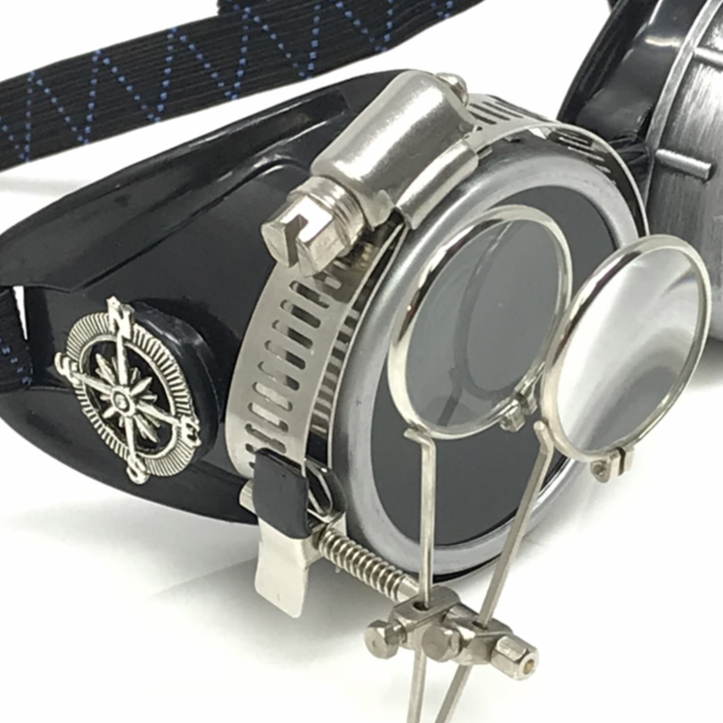 Diesel goth punk Vespa Goggles with magnifying eye loupes black lenses