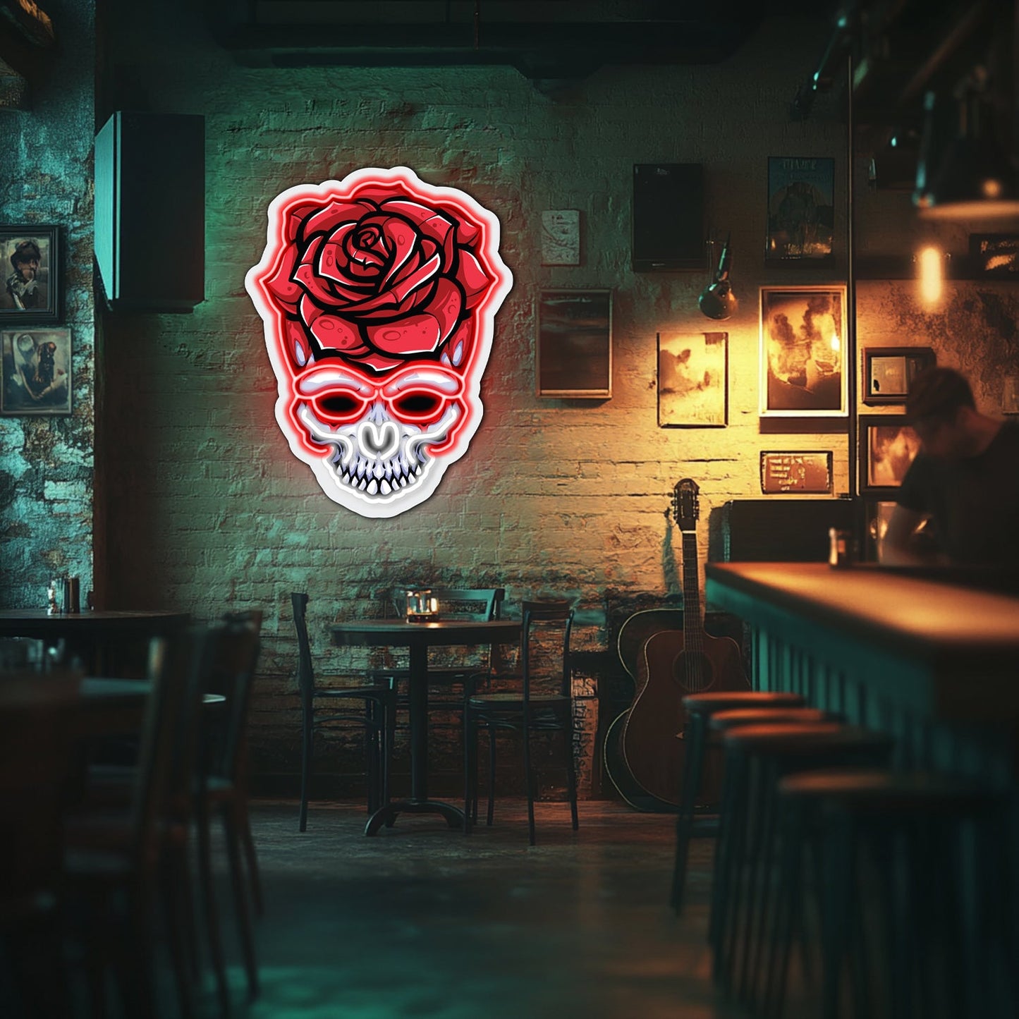 UV Printed Skull Blooms  Neon Wall Art- LV0031