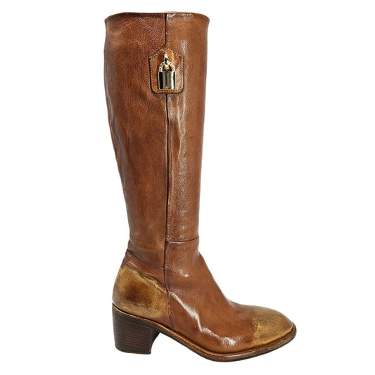 Cognac Tall Hand Rubbed Lock Boot