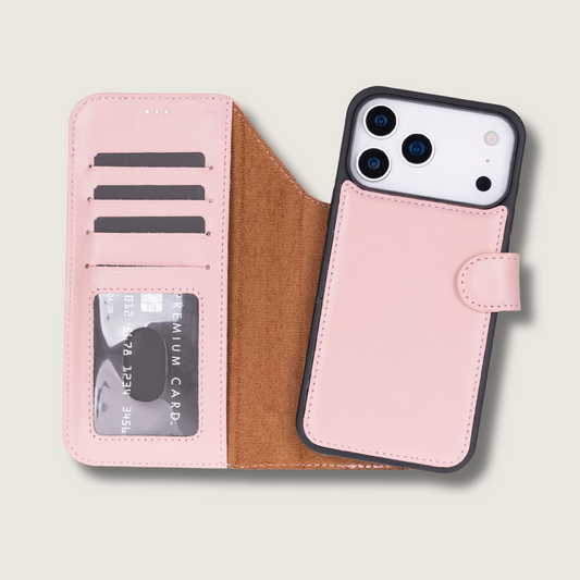 Leather iPhone 17 Pro  Wallet Case – Pink - Austin