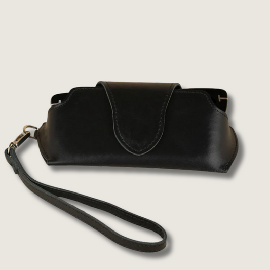Leather Sunglass Case with Wrist Strap - Black - Denver