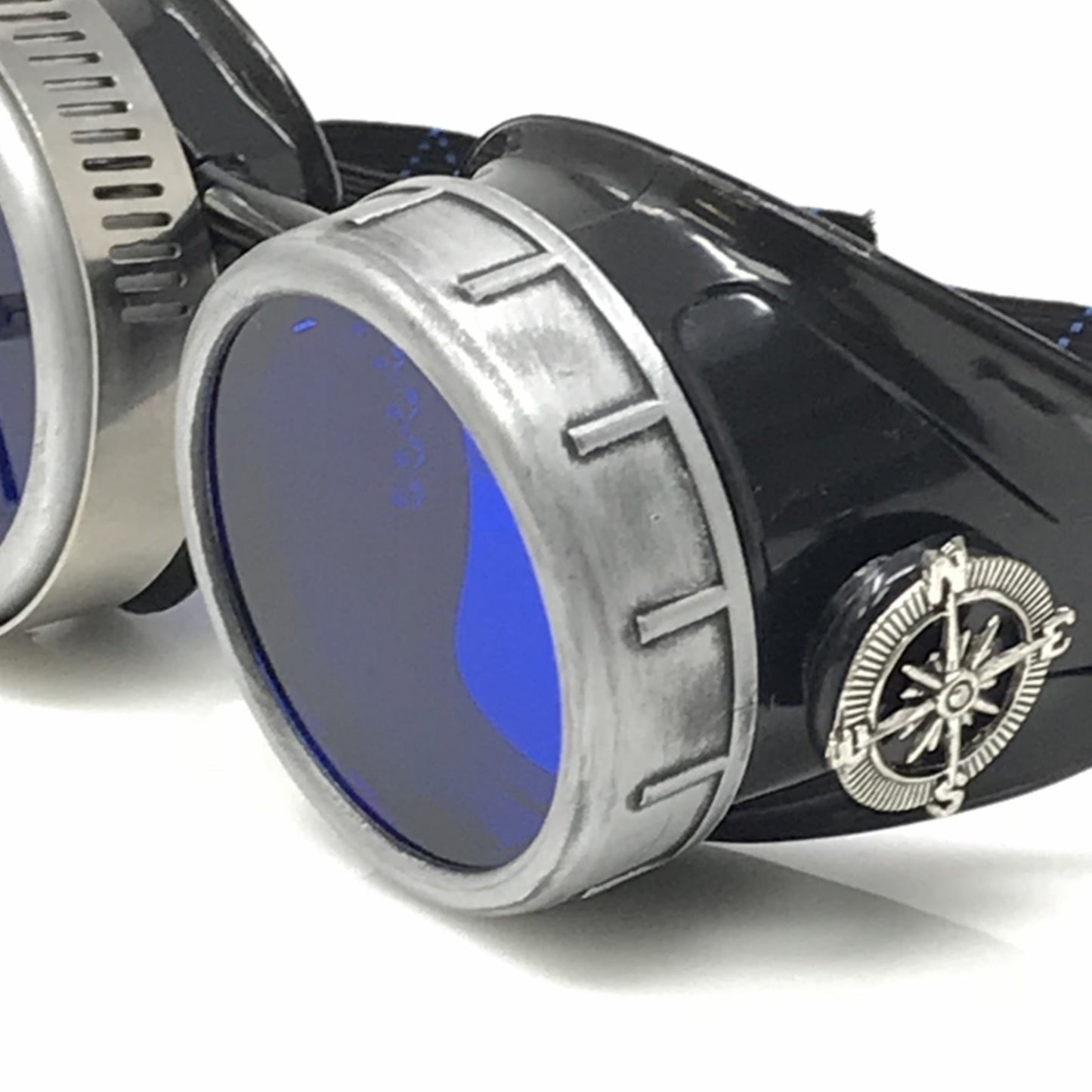 Diesel goth punk Metallic Goggles with magnifying eye loupes blue lenses