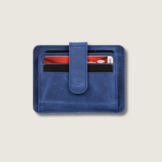 Leather Card Holder Wallet with ID Window - Blue - Miami