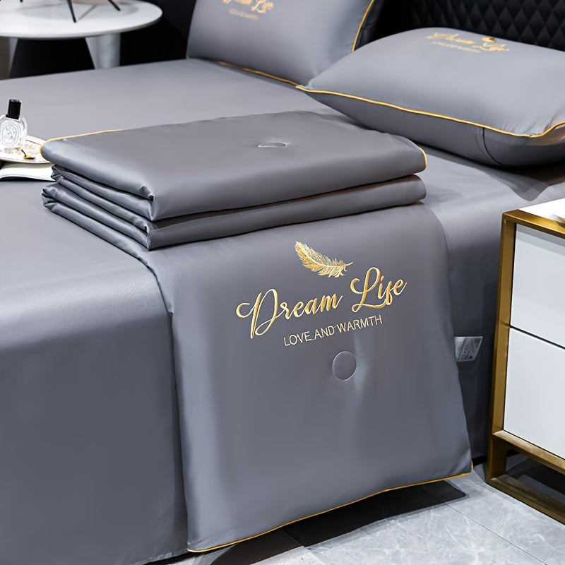 Contemporary Ice Silk Summer Quilt, Premium Cool Touch Washable Comforter, Simple Air Conditioning Blanket, Polyester Fiber Filling, Plain Weave, Machine Washable - Dream Life Design