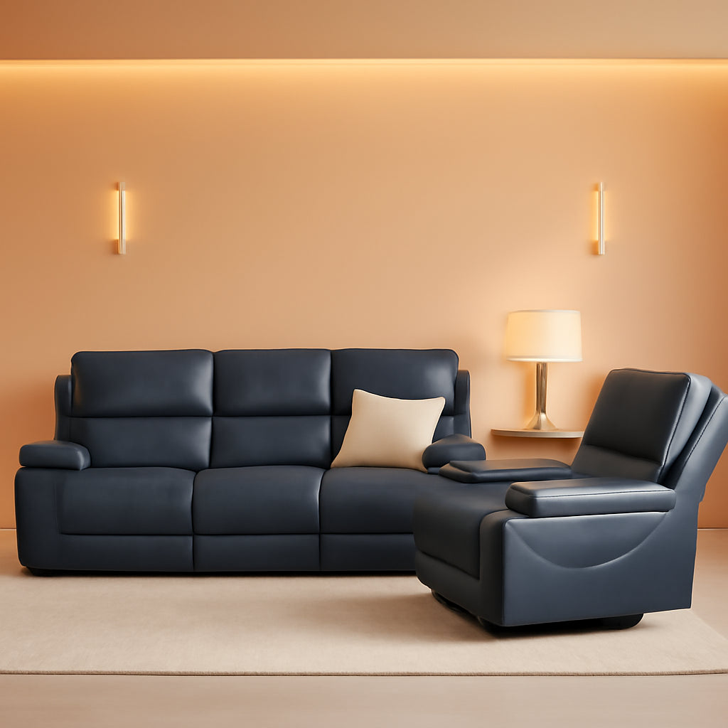 Verona Azure Cordless Power Reclining Sofa And Recliner Set