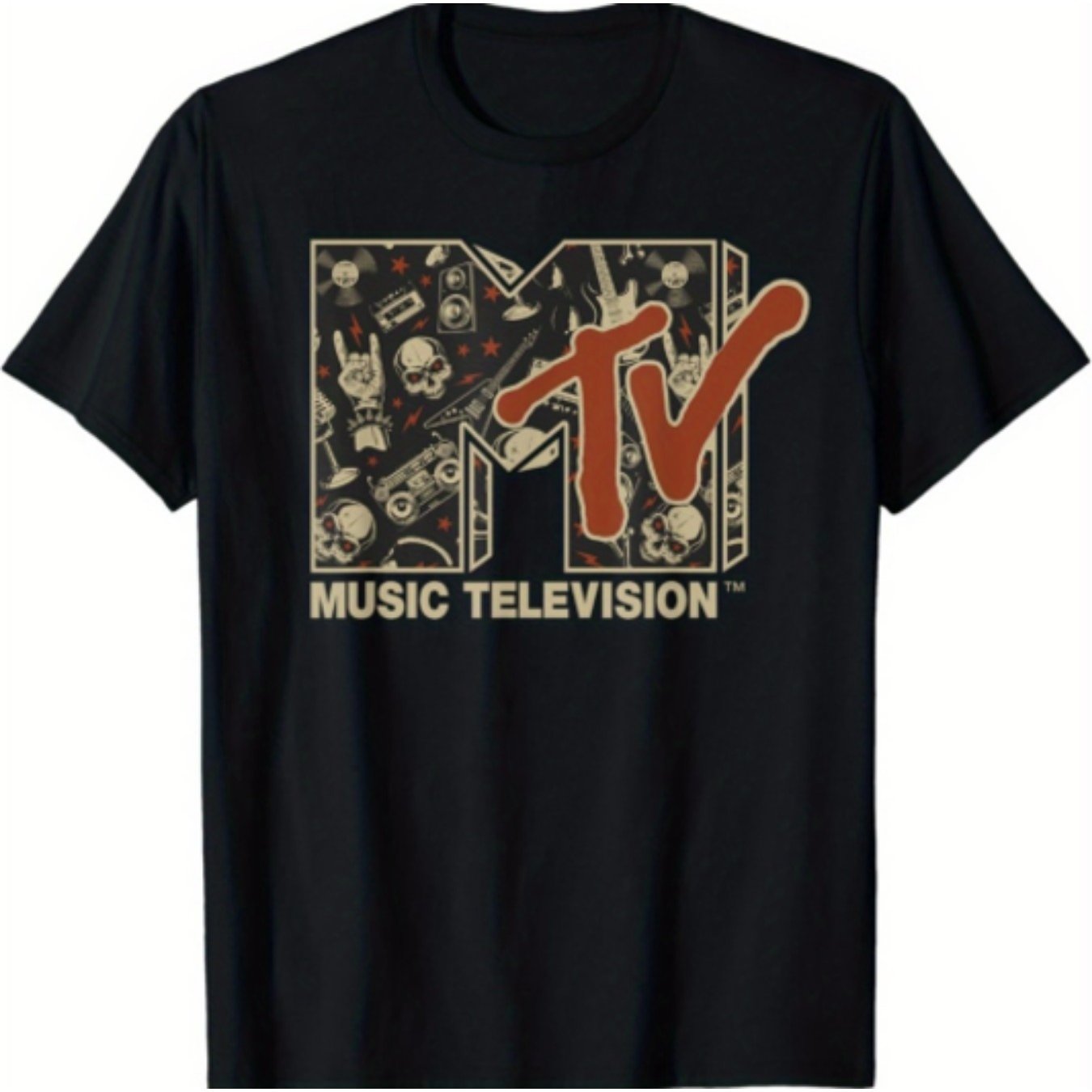 Mademark x MTV - MTV Rock n Roll Music Hard Heavy Metal Skull Guitar Vintage T-Shirt - Premium  from Lizard Vigilante - Just $18.99! Shop now at Lizard Vigilante