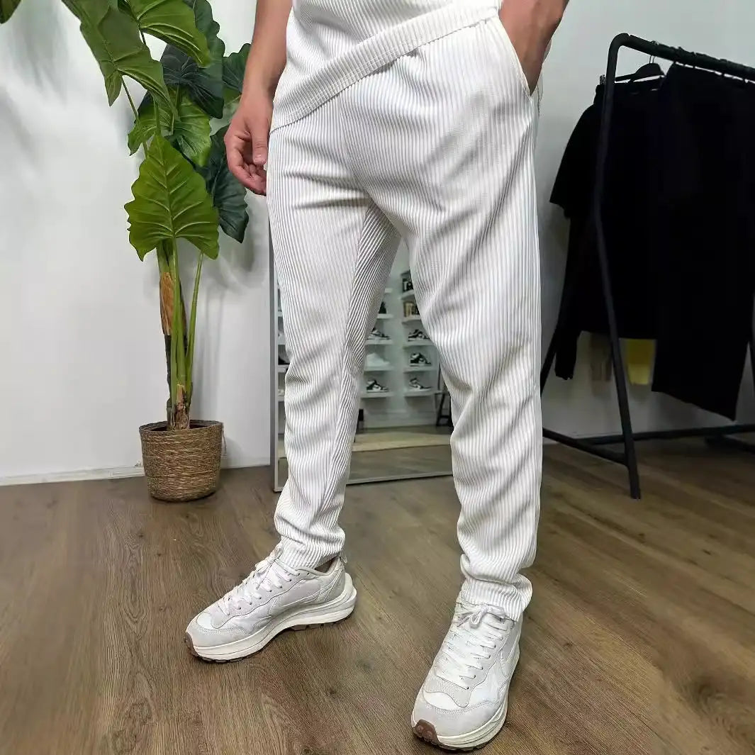 European And American Slim Fit Round Neck Pullover Short Sleeve Trousers Two-piece Set