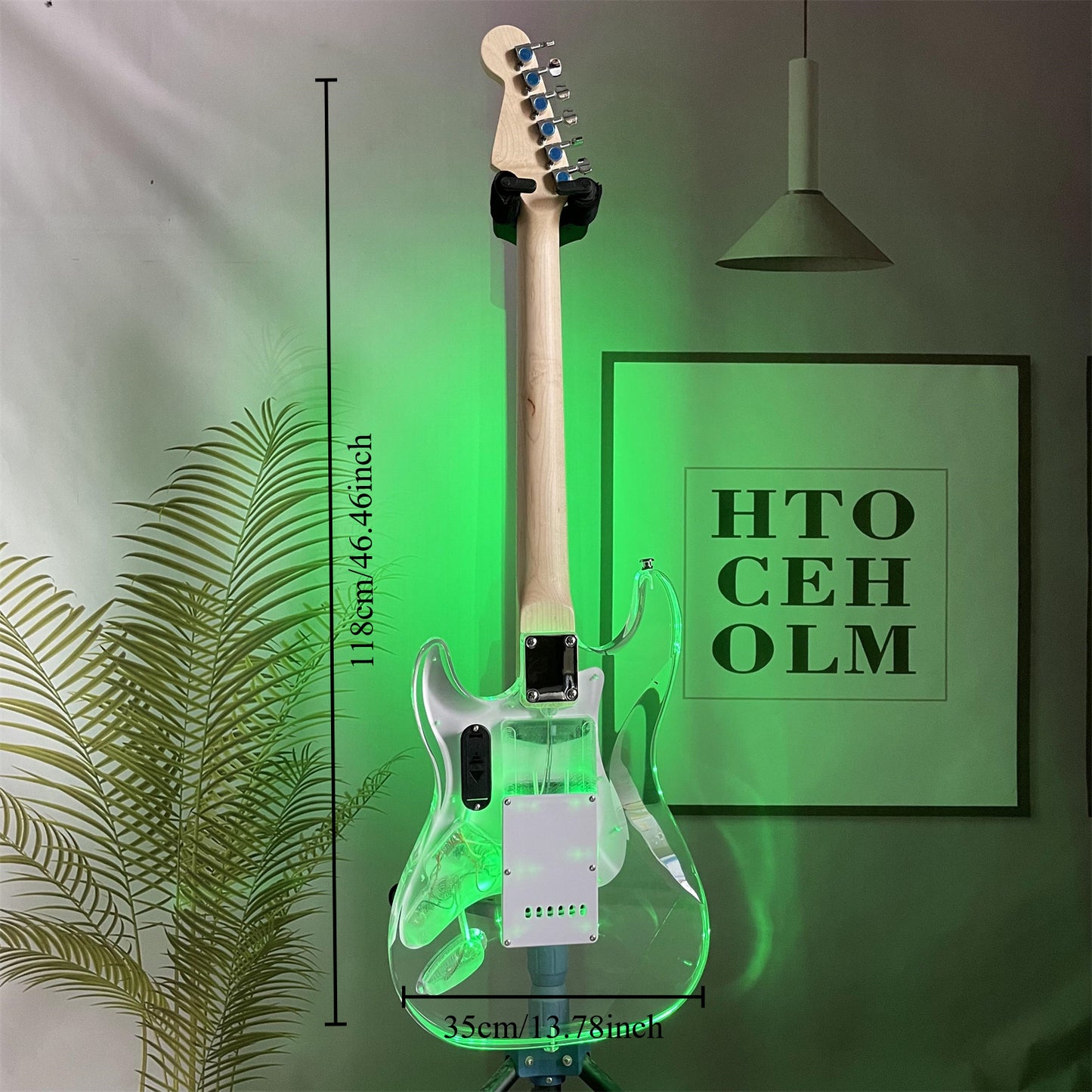 Transparent 6-String Solid Body Electric Guitar - 22 Frets, S-S-S Pickup, Acrylic Body, Green Light with White Pickguard - Premium electric guitar from dsers - Just $561.08! Shop now at Lizard Vigilante