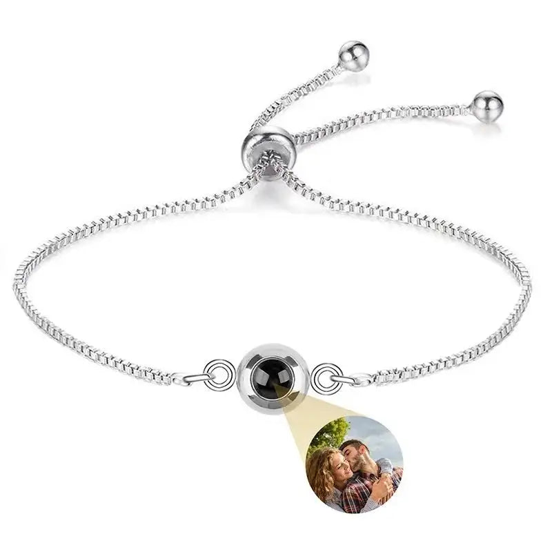I Love You Nano Micro-carved Projection Stone Round S925 Silver Bracelet