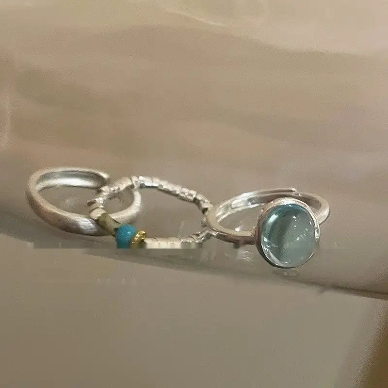Small Pieces Of Silver Natural Stone Open Ring For Women
