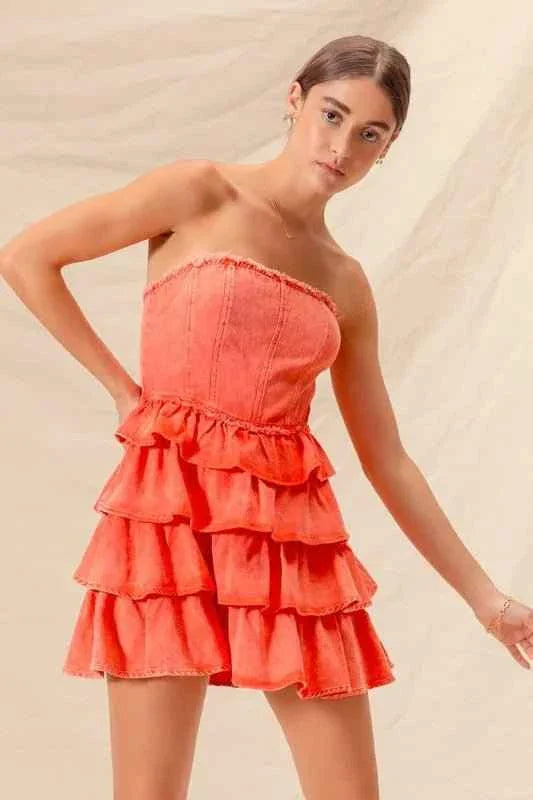 Strapless Ruffle Layered : Cheer Up Dress