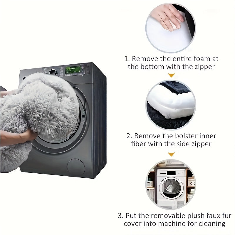 Orthopedic Human Dog Bed 71"x45"x12" Oval Washable Faux Fur Pet Bed with Plump Pillow, Blanket & Strap - Non-Slip Spa Design for All Dog Sizes, Grey, Cozy Nap Spot, Cozy Aesthetic, Durable Polyester, Home Lounging