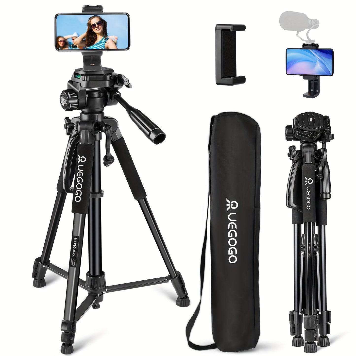 ZOMEI 60 Inch Micro Single-lens Digital Camera Mobile Phone Horizontal And Vertical Shooting Live Portable Aluminum Tripod With Mobile Phone Clip + T-shaped Mobile Phone Clip