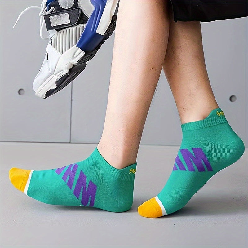 5 Pairs Unisex Letter Graphic Socks, Stylish & Breathable Low Cut Ankle Socks, Women's Stockings & Hosiery