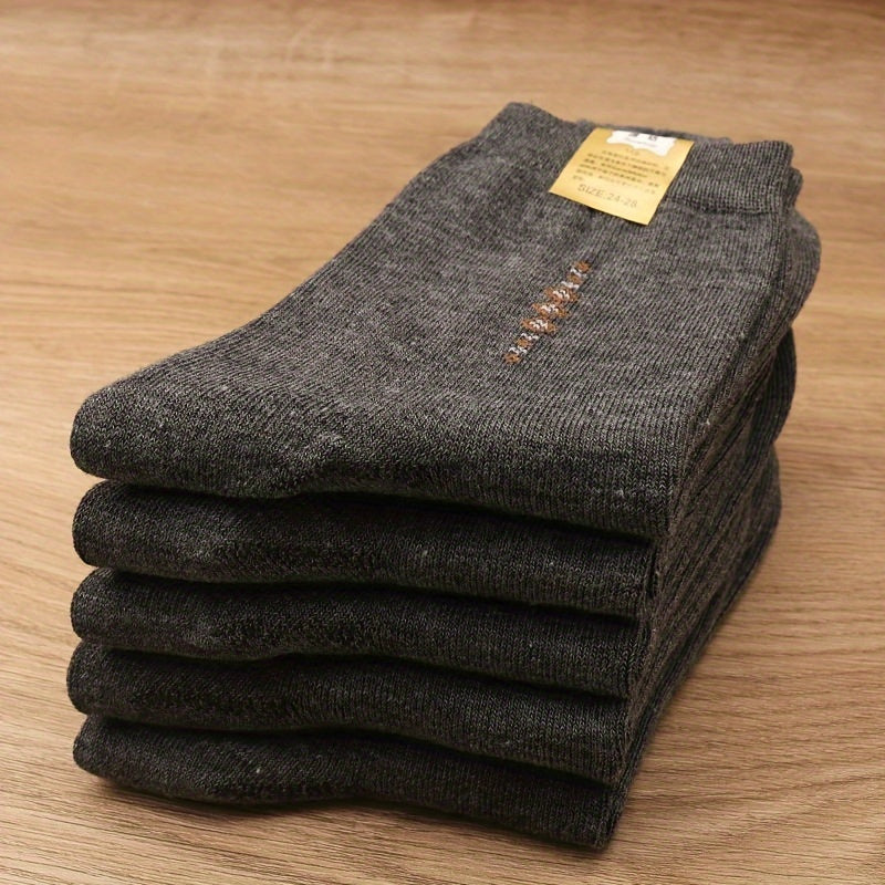 5/10 Pairs Of Men's Trendy Simple Solid Crew Socks, Breathable Comfy Casual Unisex Socks For Men's Outdoor Wearing All Seasons Wearing