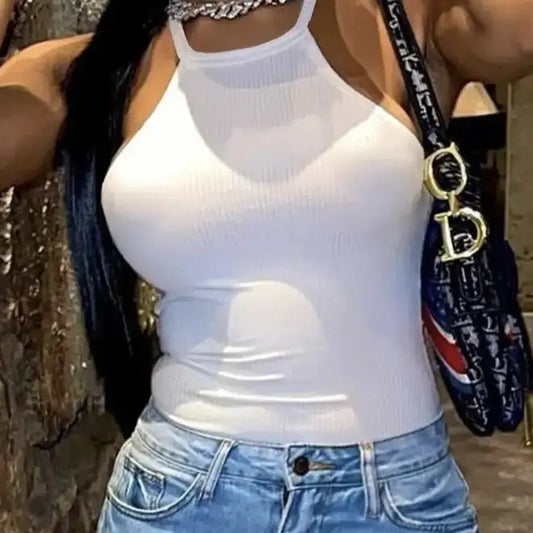 Women's Solid Color Neck Tie Sexy Versatile Camisole Vest