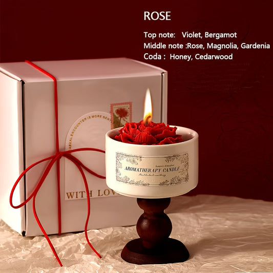 Luxury Soy Wax Scented Candle - 5.3oz Rose, Lavender, Gardenia | Elegant Gift Box for Christmas, Birthdays & Graduations | Home Decor with Ceramic Container & Wooden Base