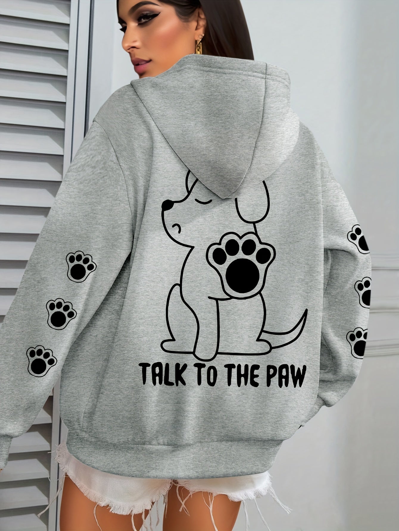 Plus Size Womens Cozy Dog Talk to The Paw Print Hoodie - Soft Drawstring Casual Hooded Sweatshirt for Winter and Fall - Comfortable Relaxed Fit, Long Sleeve, Pullover Design, and Fun Pet Lovers Graphic - Premium hoodies from Lizard Vigilante - Just $26.99! Shop now at Lizard Vigilante