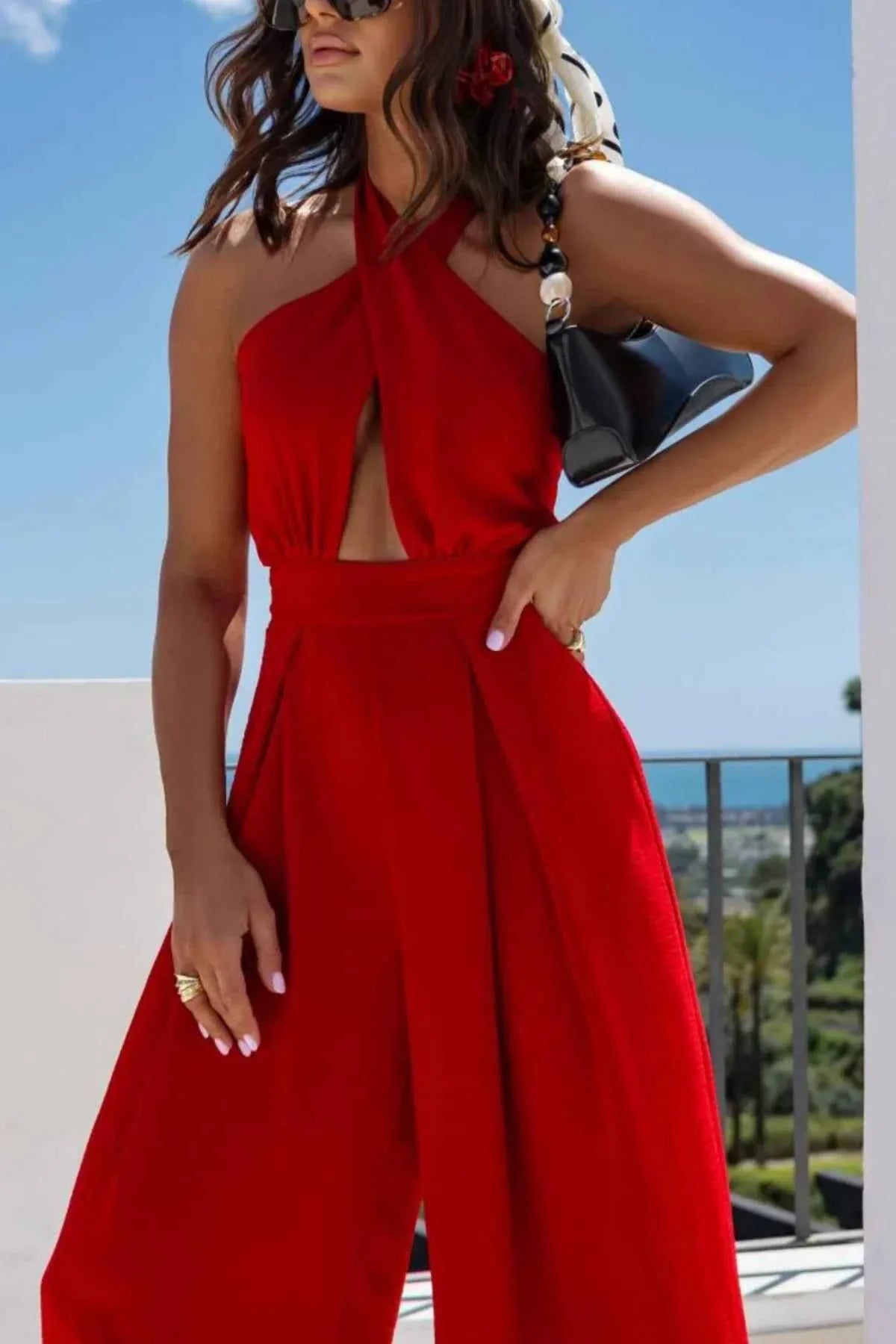 Halter Neck Wide Leg : With Keyhole Detail Jumpsuit