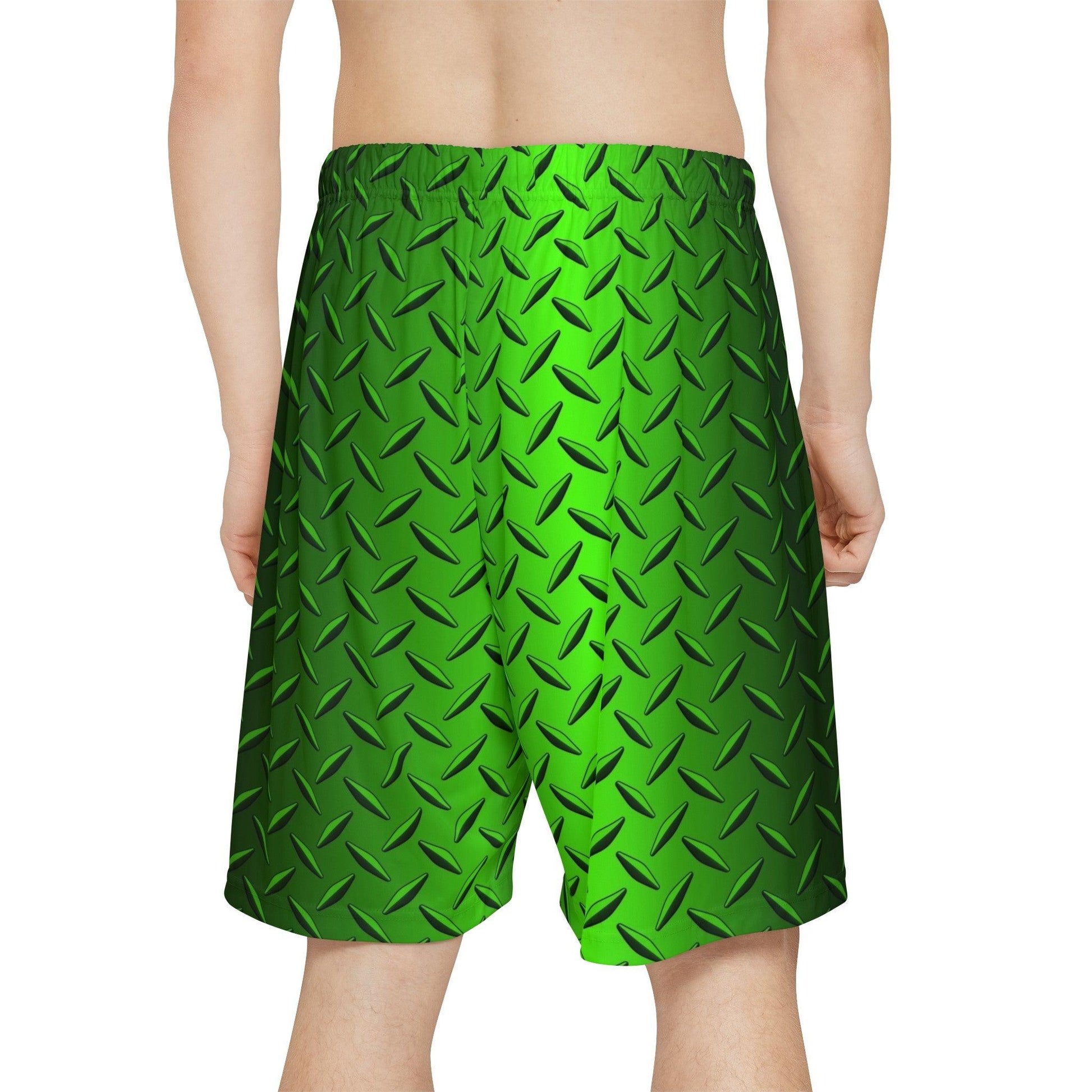 Green Metal Tread Men’s Sports Shorts (AOP) - Lizard Vigilante