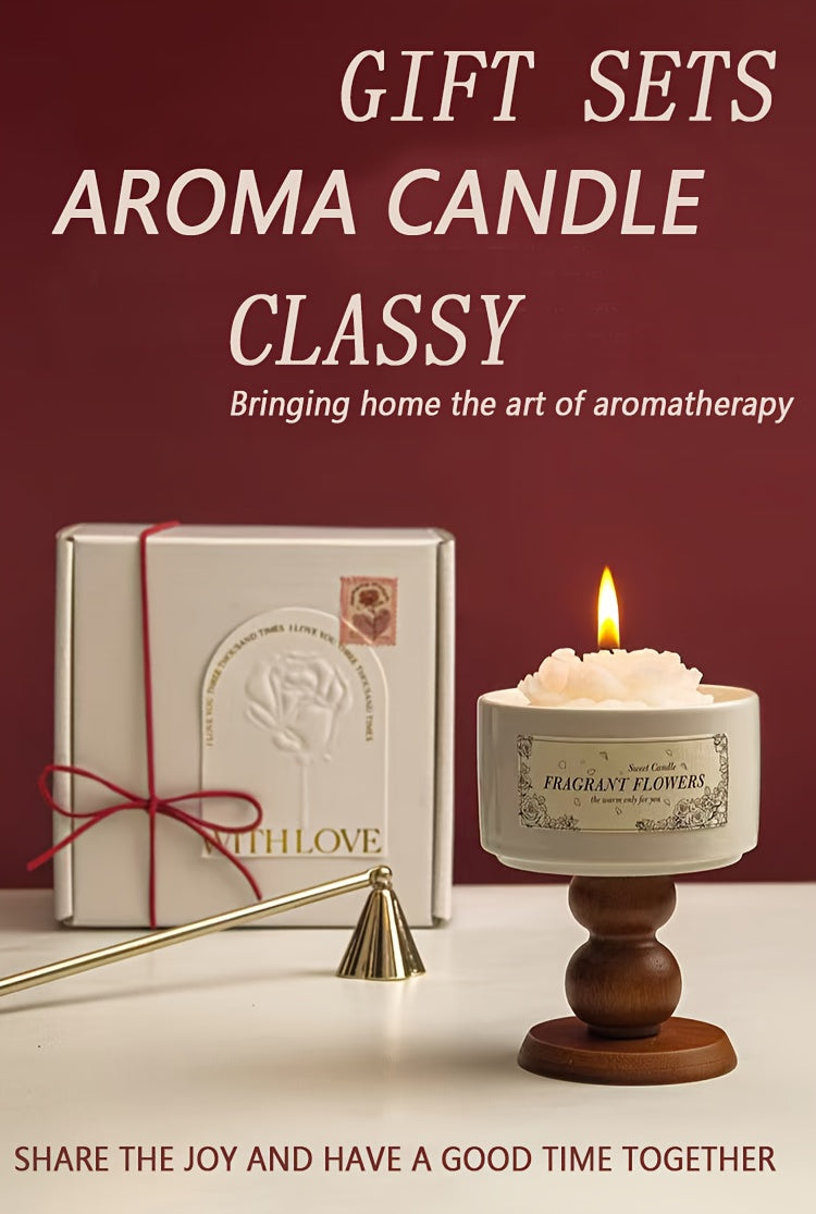 Luxury Soy Wax Scented Candle - 5.3oz Rose, Lavender, Gardenia | Elegant Gift Box for Christmas, Birthdays & Graduations | Home Decor with Ceramic Container & Wooden Base