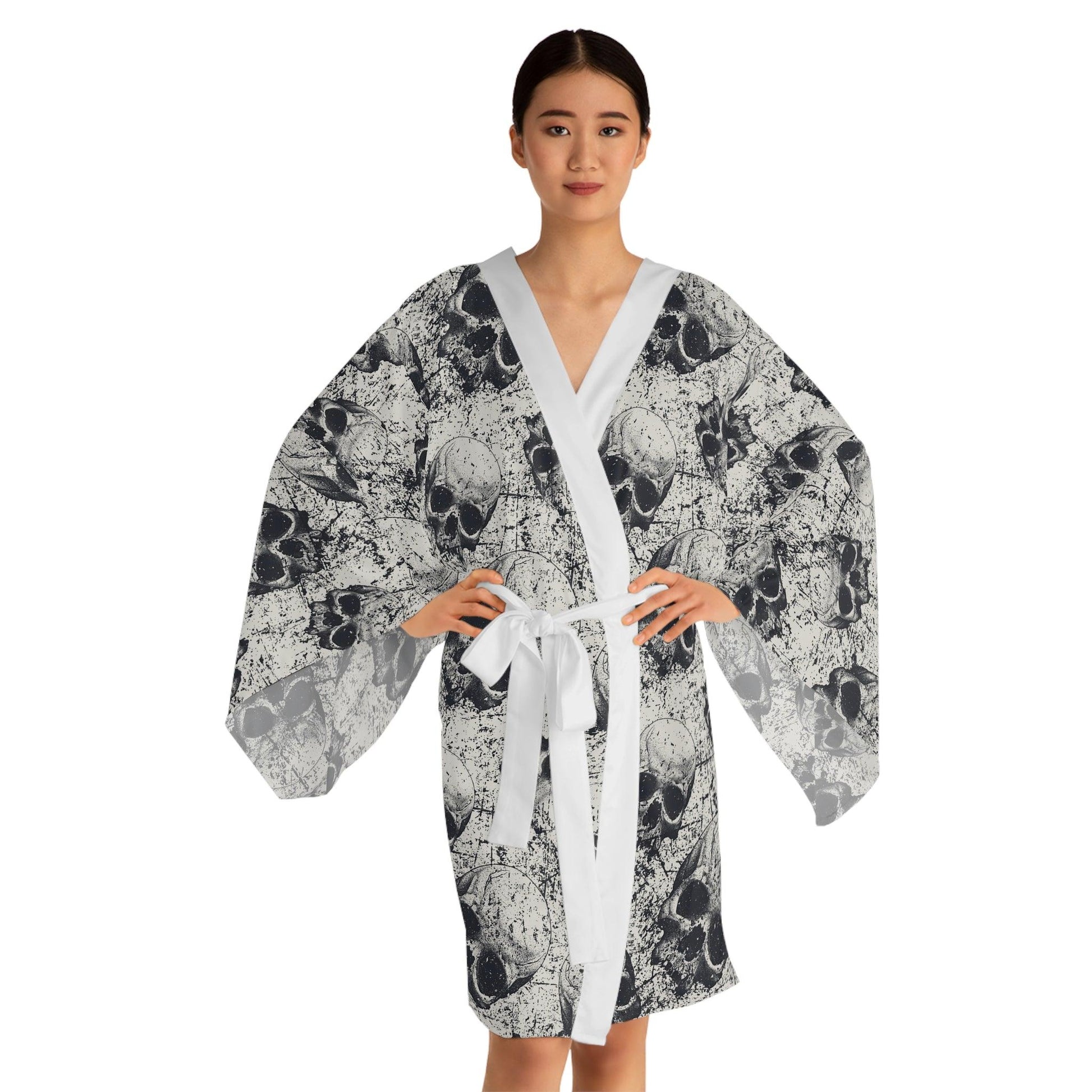 Ancient Skulls Long Sleeve Kimono Robe - Premium All Over Prints from Printify - Just $59.28! Shop now at Lizard Vigilante