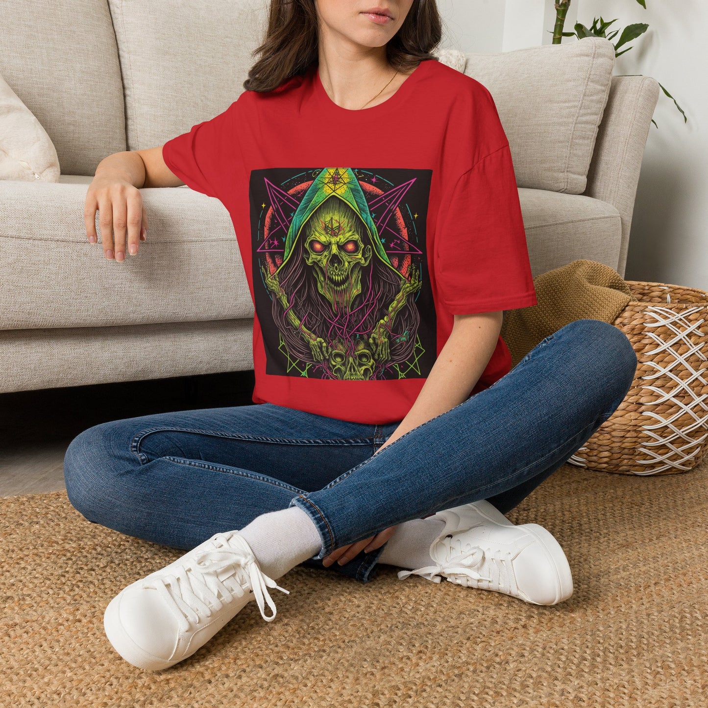 Hooded Skull T-Shirt — Neon Occult Graphic Tee
