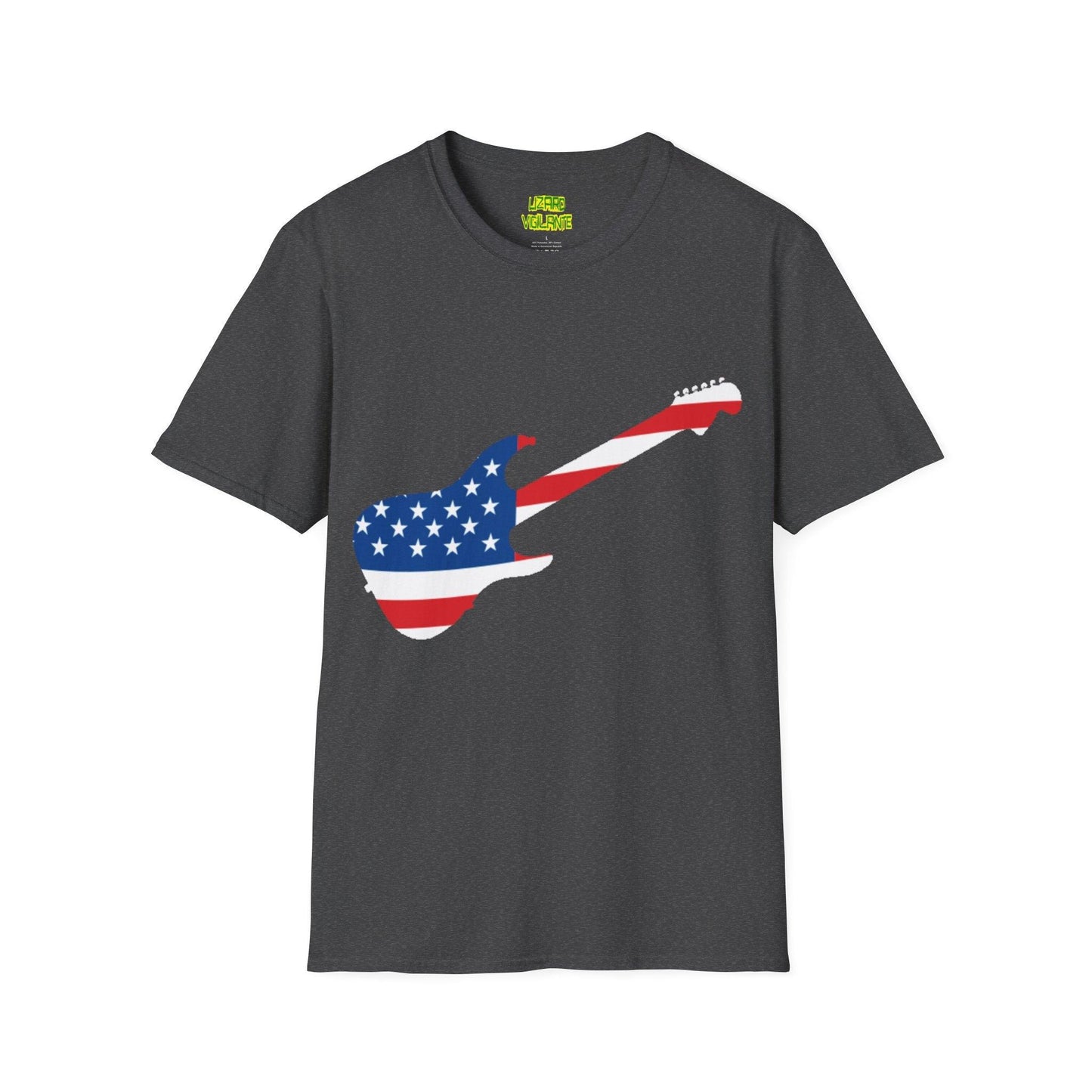 American Flag Electric Guitar Unisex Softstyle T-Shirt - Lizard Vigilante