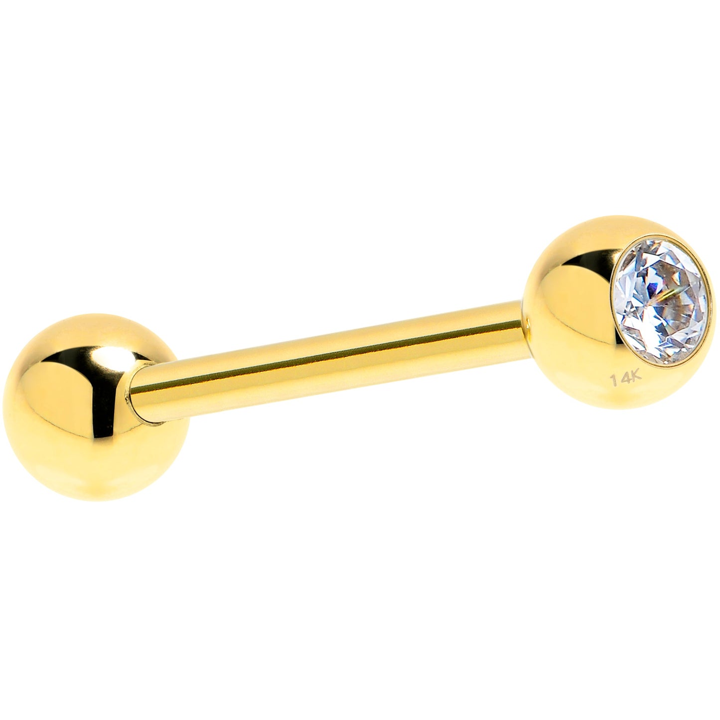 Solid 14k Yellow Gold CZ Solitaire Barbell Tongue Ring 14G 5/8