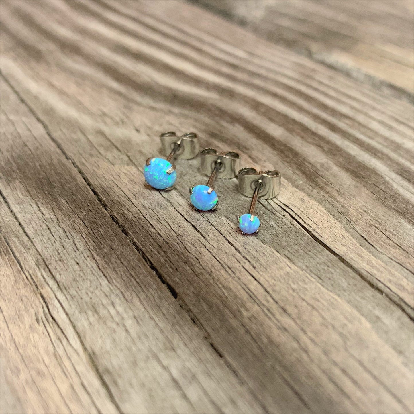 Light Blue Synthetic Opal Stainless Steel Post Stud Earring Pack Set of 3