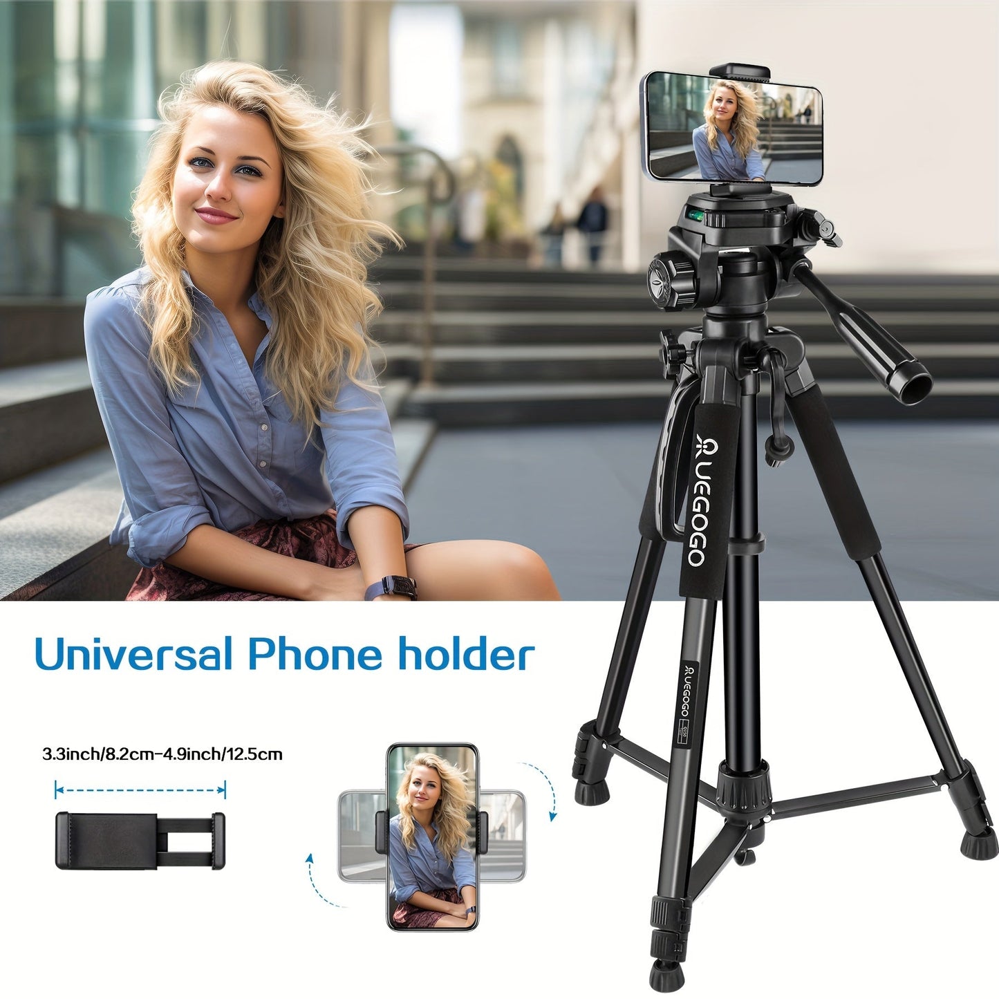 ZOMEI 60 Inch Micro Single-lens Digital Camera Mobile Phone Horizontal And Vertical Shooting Live Portable Aluminum Tripod With Mobile Phone Clip + T-shaped Mobile Phone Clip