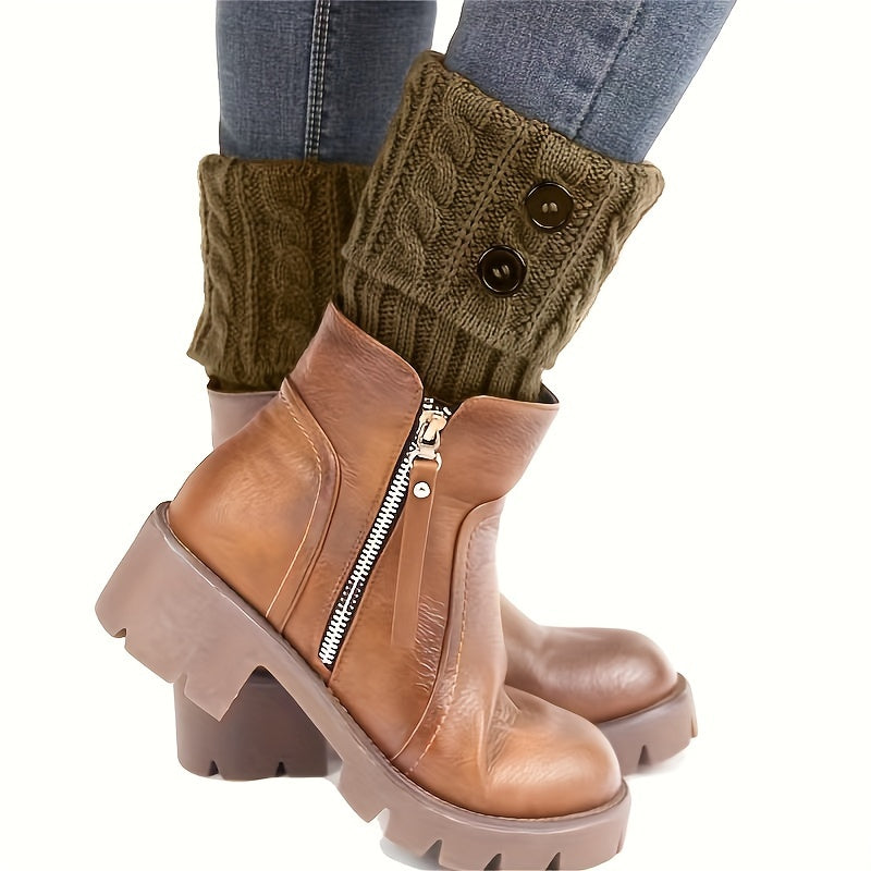 Button Detail Leg Warmers, Crochet Knitted Boot Leg Warmers Socks, Women's Stockings & Hosiery
