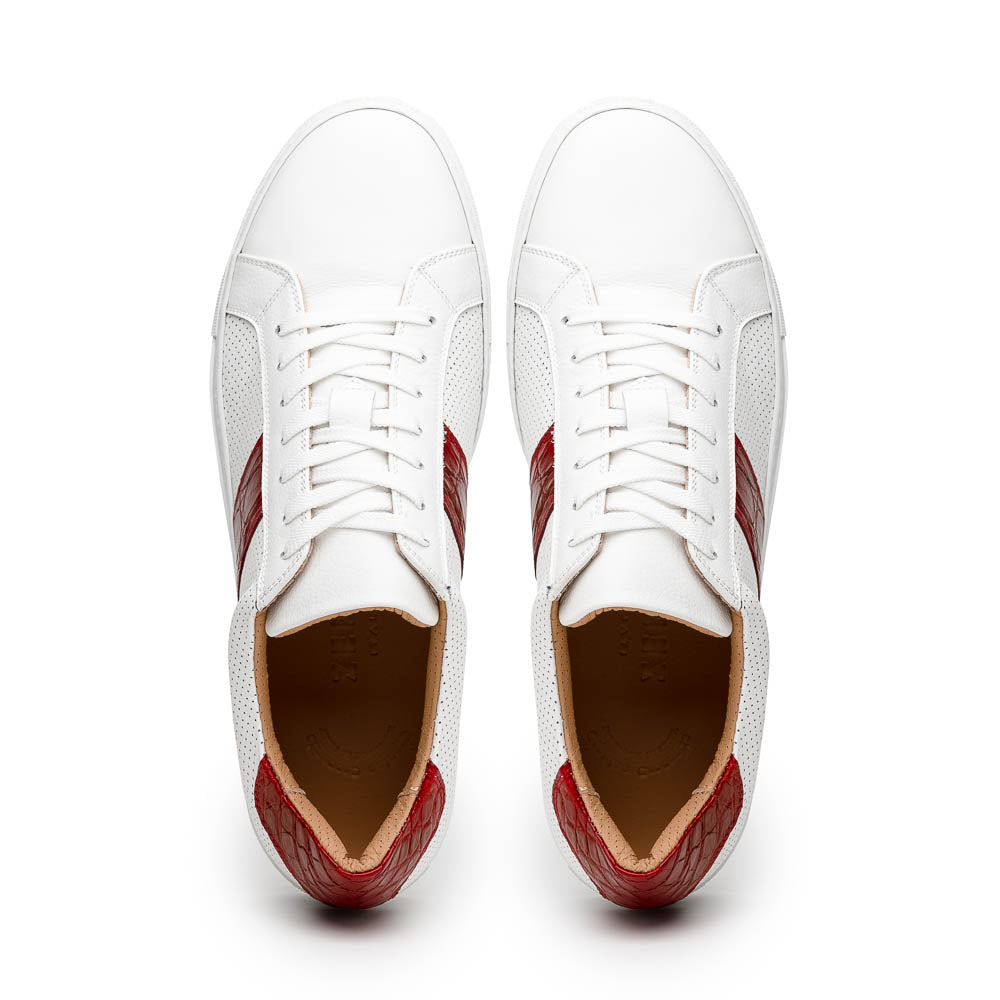 61-101-RED OLYMPIAS Italian Calfskin and Crocodile Stripe, Red