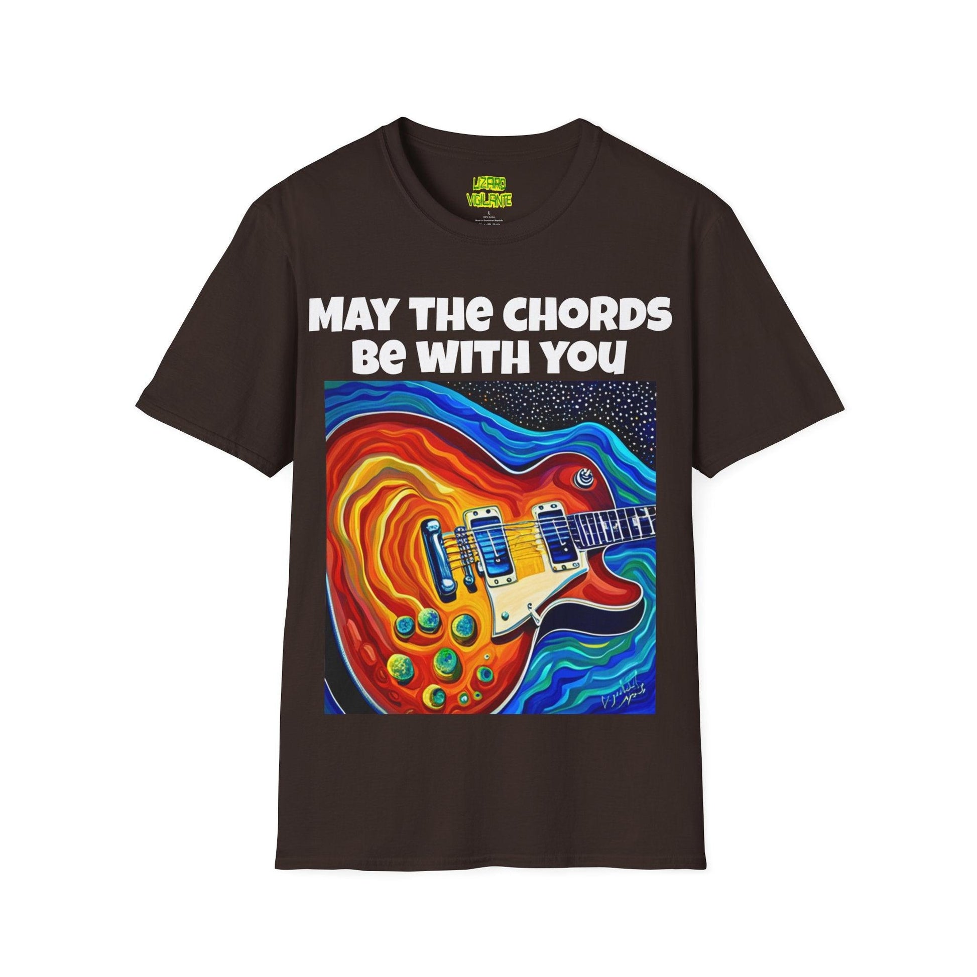 May The Chords Be With You Unisex Softstyle T-Shirt With Psychedelic Guitar Graphic - Lizard Vigilante