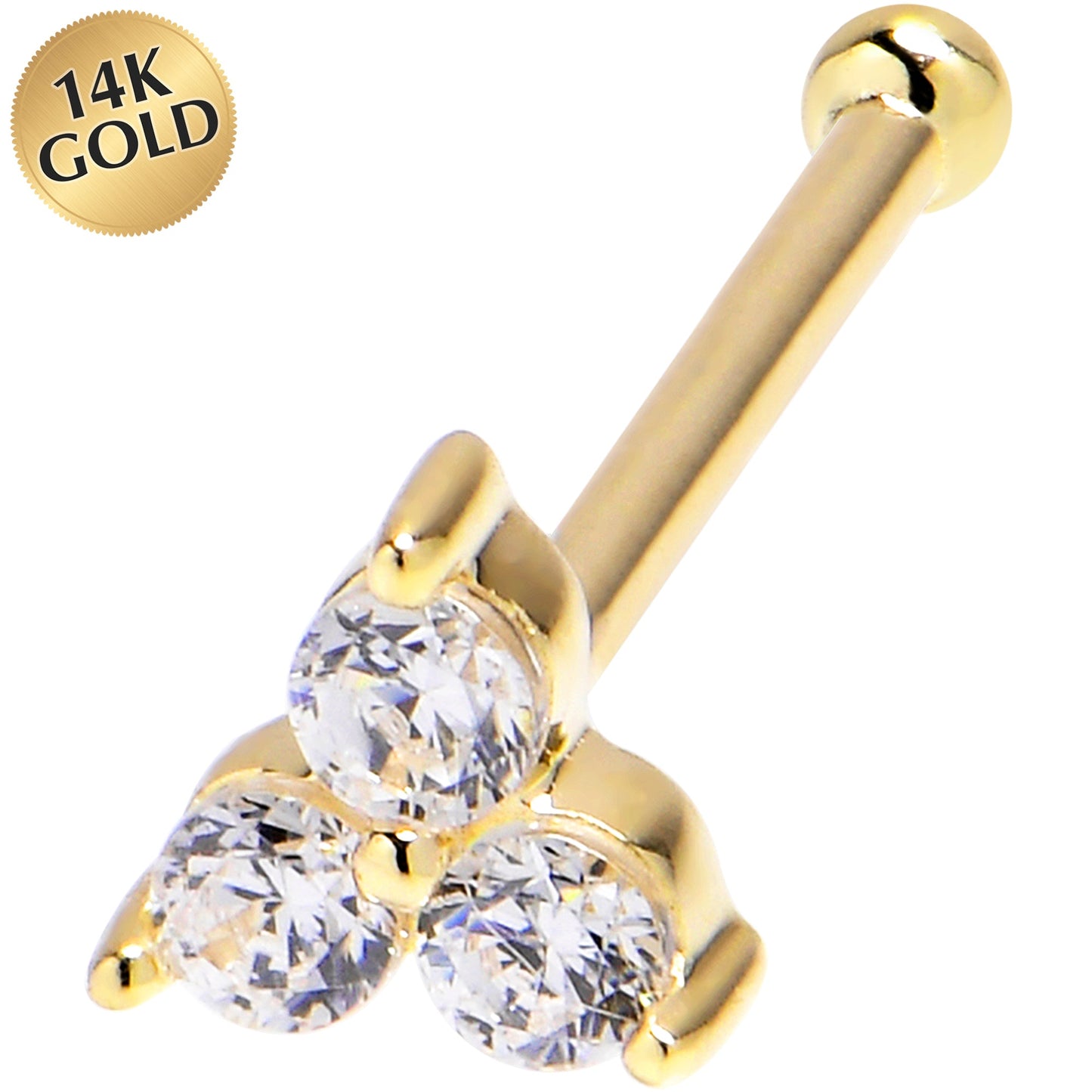 Solid 14K Yellow Gold Crystalline Gem Flower Nose Bone